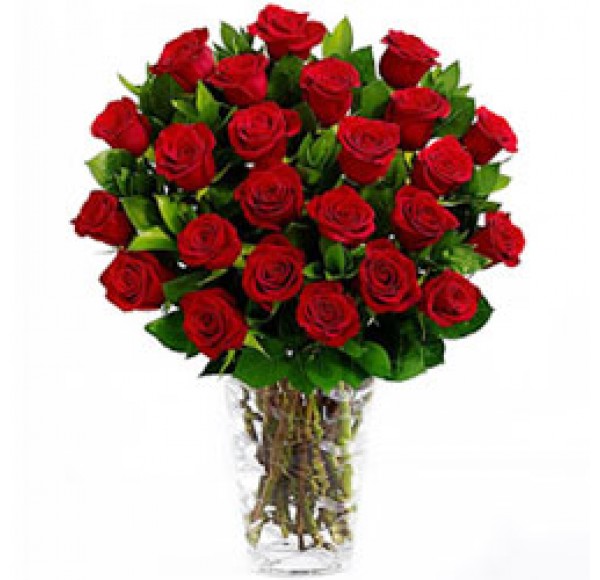 Sweet Surprises Bunch of Red Roses in a Glass Vase